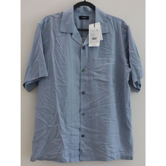 Theory M0479525 Men's Sz M Blue Multi Reef Print Noll Button Down S/S Shirt $165 - Picture 2 of 5